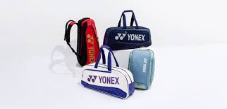 "Yonex badminton kitbags in 3, 6, 9, and 12 racket sizes displayed side by side"