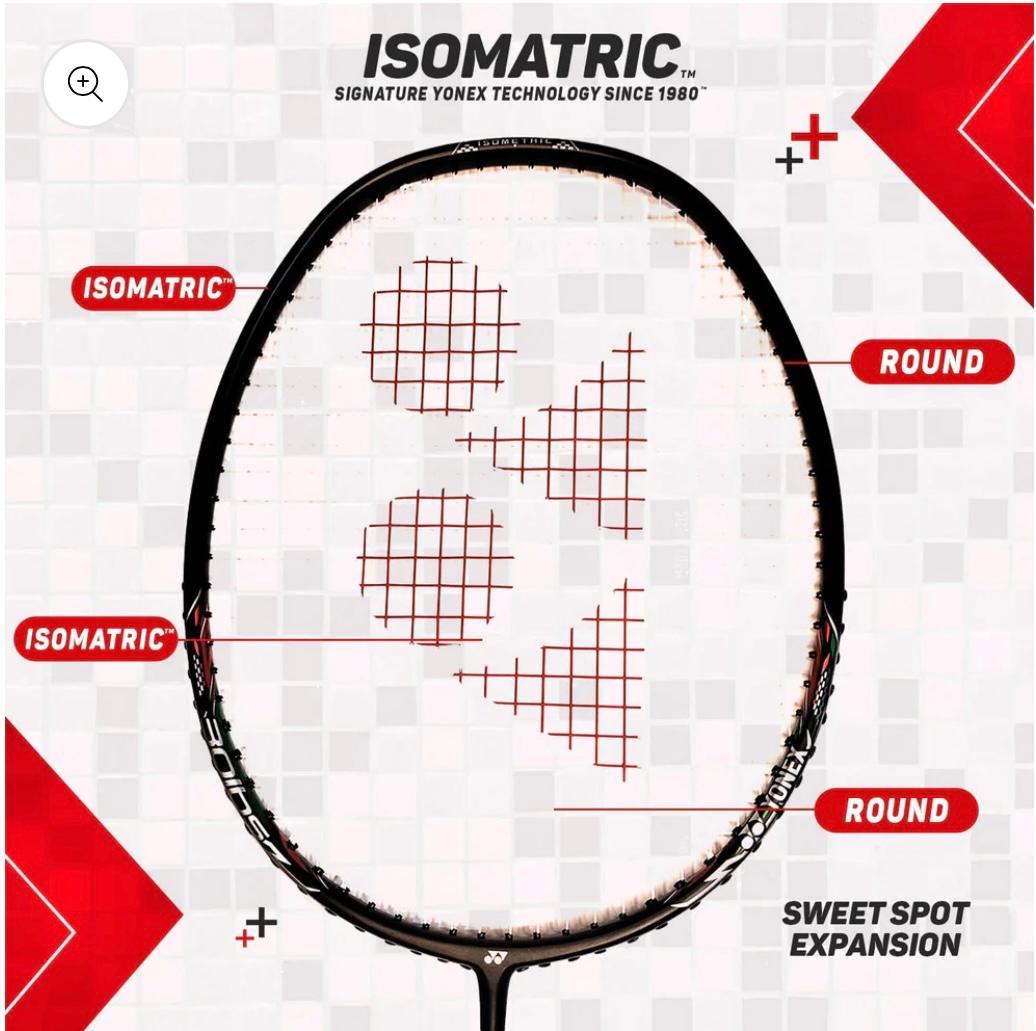 Yonex Astrox 37I (5U G4) badminton racket, emphasizing its Control Support Cap and Built-in T-Joint for enhanced handling.