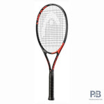 An aggressive baseline tennis player powerfully swinging the Head Ti.Radical Elite Racket, showcasing its blend of controllable power. Find this racket at ProBadminton.in."