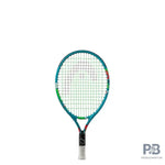 Young child holding Novak 19 on court: "A young boy or girl enthusiastically holding the Head Novak 19 Junior Tennis Racquet on a mini-tennis court."