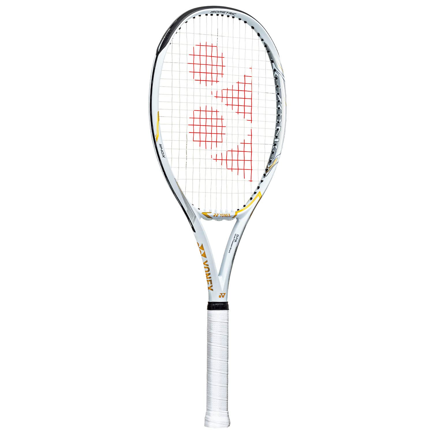 Close-up of the Yonex Ezone 100L Naomi Osaka Edition racquet head, highlighting the 100 sq.in. sweet spot and exclusive white and gold detailing. Shop this special edition at ProBadminton.in.