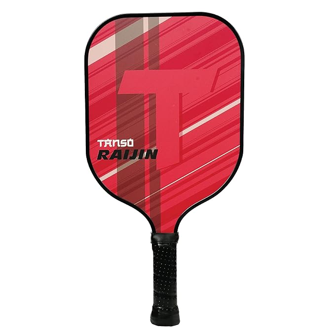 Tanso Raijin Pickleball Bat on court: "The Tanso Raijin Pickleball Bat resting on a pickleball court, ready for a game.