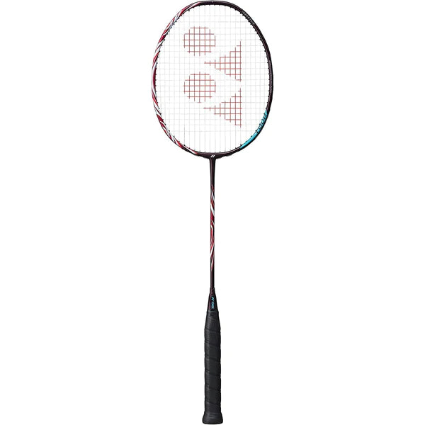Yonex ASTROX 100 TOUR badminton racket in Kurenai red, showcasing its extra stiff frame and powerful design.