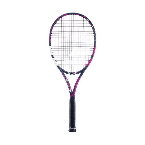 Babolat Boost Aero Pink tennis racket (racquet) in its distinctive grey/pink/white color scheme, perfect for beginners, available at probadminton.in.