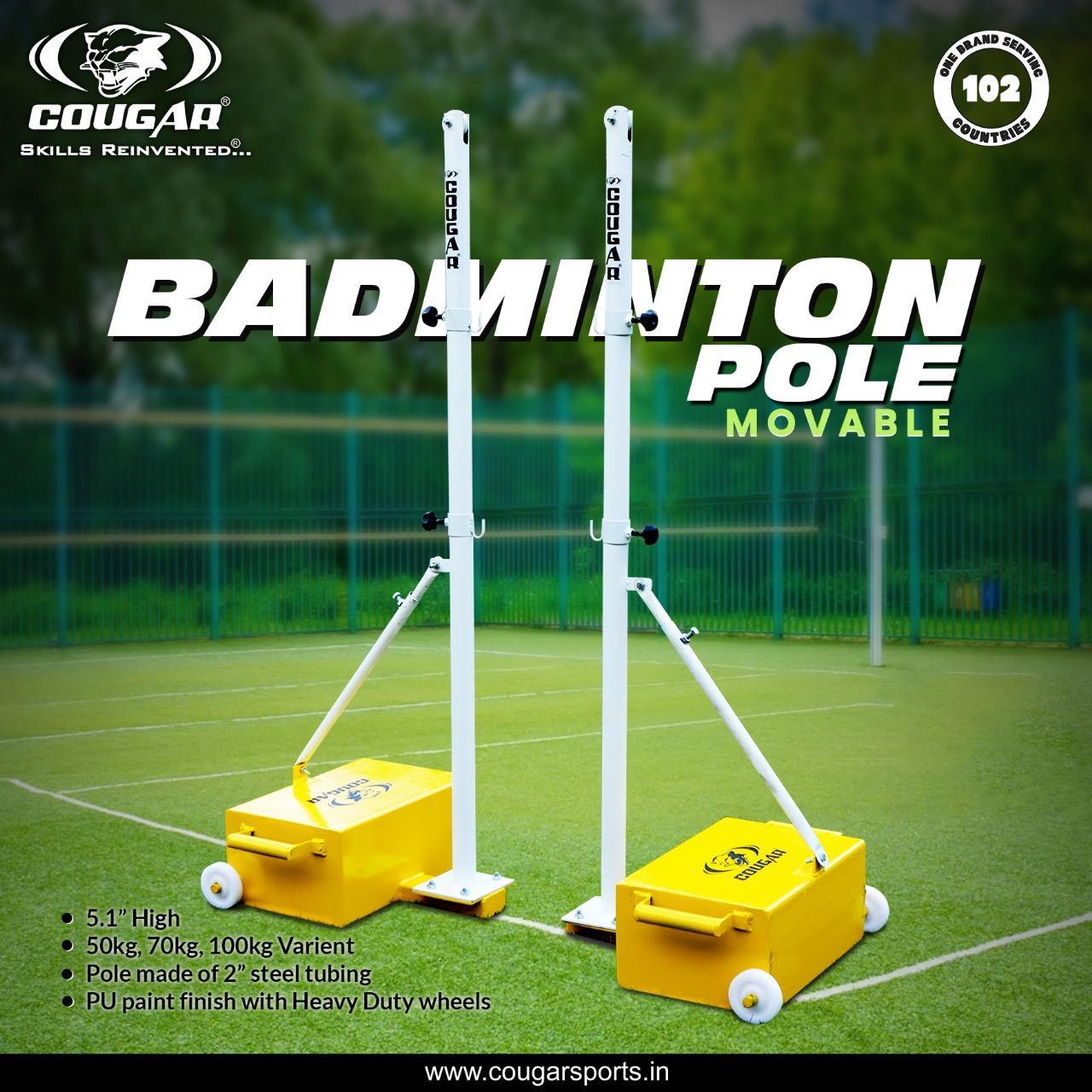 Cougar Movable Badminton Pole with 100kg Base | Heavy Duty Indoor & Outdoor Badminton Post | Best Court Equipment in India