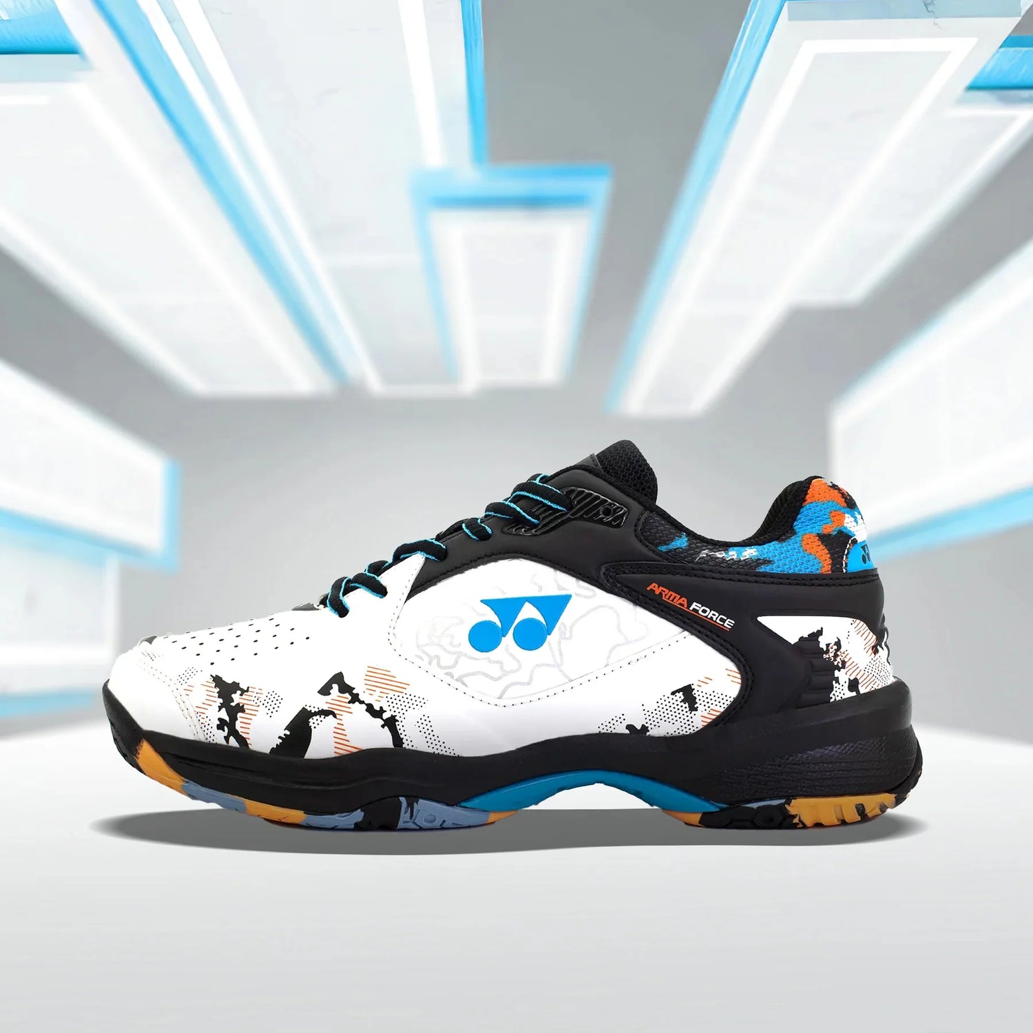 Yonex Arma Force Badminton Shoes for Men (White/Black/Mali Blue)