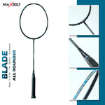 Maxbolt Bladde badminton racquet (silver/blue), 83g weight. Available at probadminton.in.