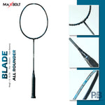Maxbolt Bladde badminton racquet (silver/blue), 83g weight. Available at probadminton.in.