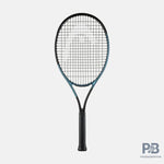 Head Gravity Junior 2025 Racquet vibrant on court: "Head Gravity Junior 2025 Tennis Racket with its dynamic color-shifting design prominently displayed on a vibrant blue tennis court