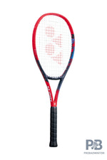 Yonex VCORE 98 Tennis Racquet (305g) in a striking Scarlet red, showcasing its full frame design and modern aesthetic, available at Probadminton.in.