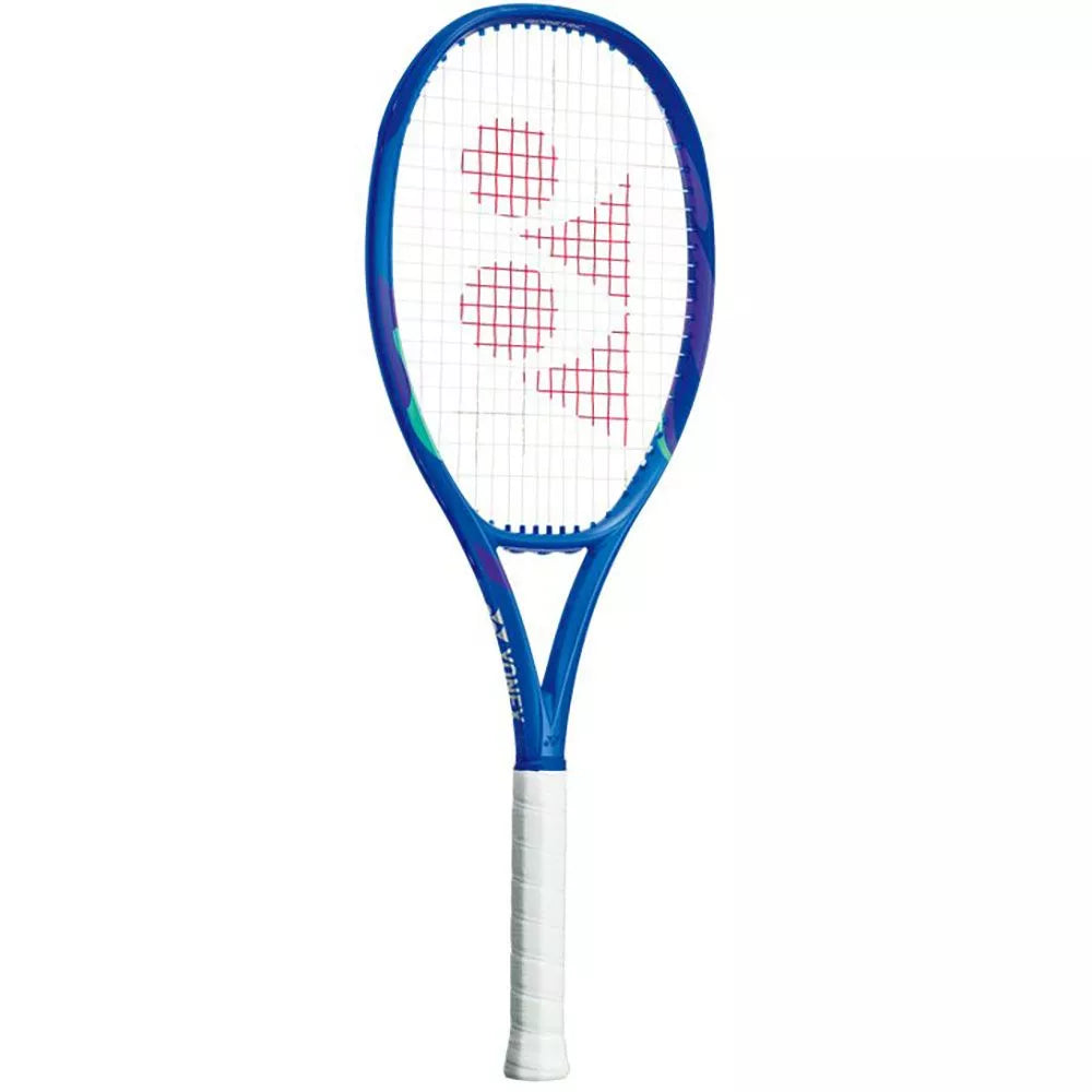 Yonex Ezone 100 Tennis Racquet in Blast Blue (front view), showcasing its vibrant color and isometric head shape for powerful all-around play. Available at ProBadminton.in