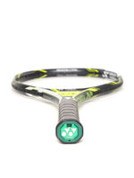 Close-up of the Black and Lemon Yellow design on the Yonex EZONE DR 100 tennis racquet head. Shop now at Probadminton.in.