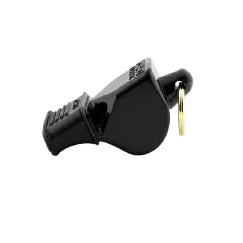 Close-up of Fox 40 Mini Whistle (front view): "Close-up front view of the Fox 40 Mini Whistle, highlighting its distinct design and lack of a pea."