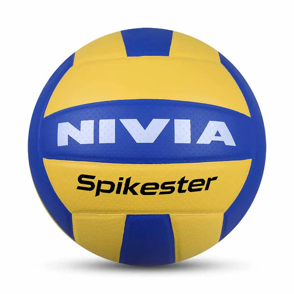 "Nivea Spikester Volleyball, official size, dotted red and white PU surface, for indoor and outdoor play. Dotted texture for spin control, butyl bladder for air retention."