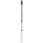 Yonex Ezone 100L Naomi Osaka Edition racquet's grip area with its White/Gold design, suggesting comfort and control in hand. A premium tennis racquet for serious players. Visit ProBadminton.in.