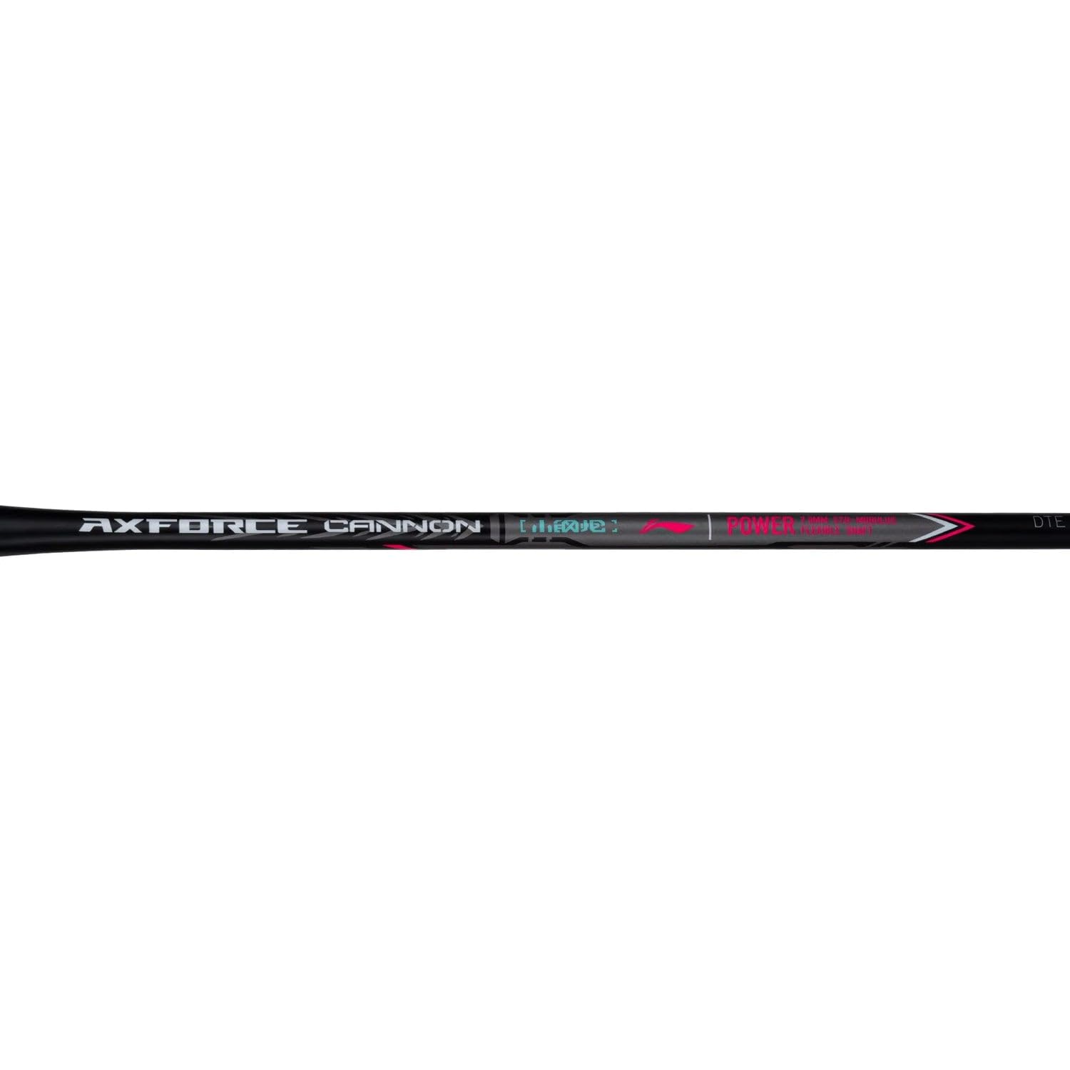 Alt Text: Li-Ning Axforce Cannon racquet lying flat, emphasizing its lightweight 84g construction.