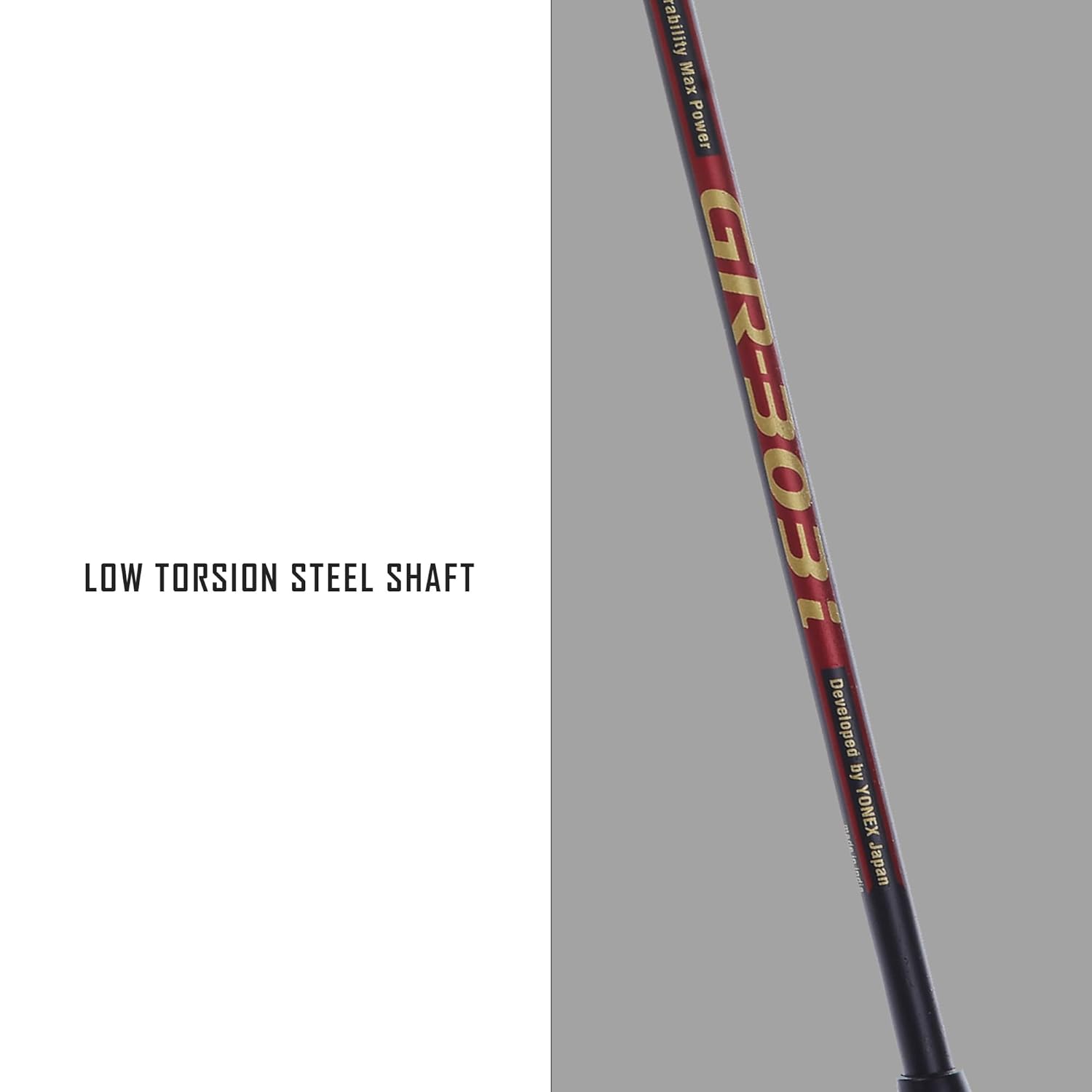 "Yonex GR303i Badminton Racket – 3U/G4 – Steel frame with aluminium shaft, ideal for beginners and recreational players."