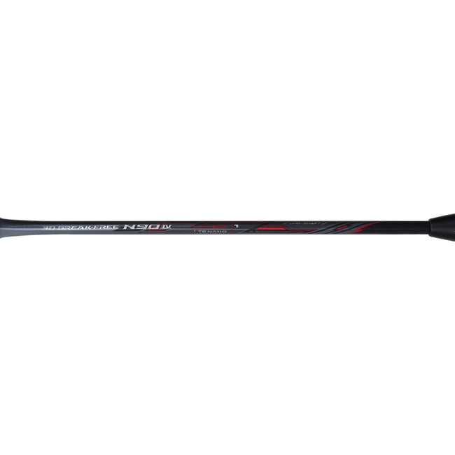 Alt Text: Overhead shot of the Li-Ning 3D Breakfree N90 IV racquet on a badminton court, showing its Head Light balance.

