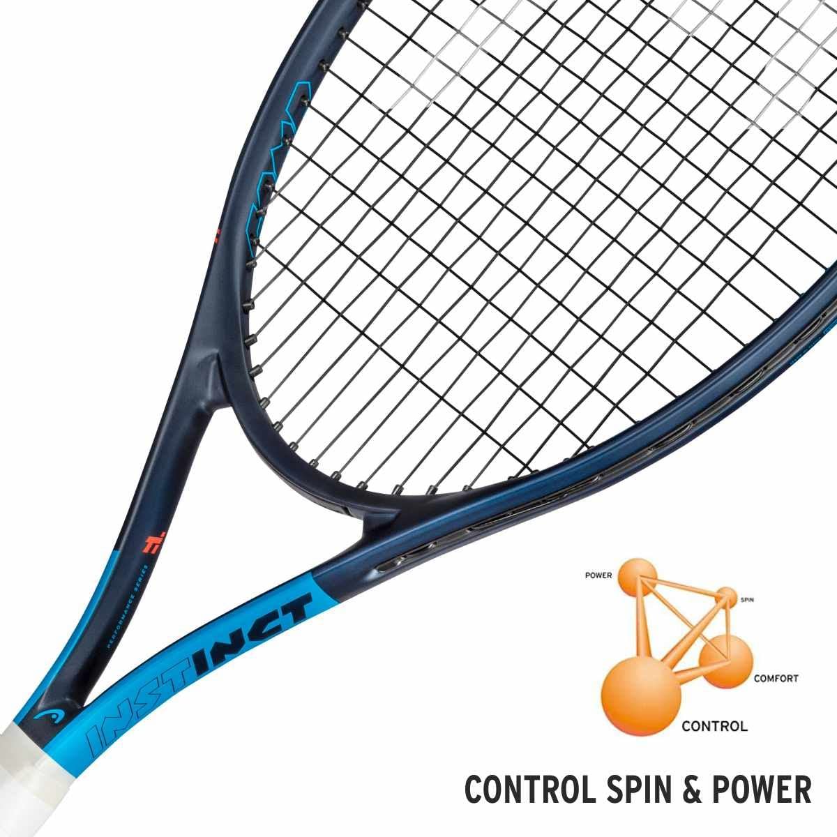 Tennis player holding the HEAD Instinct Comp racquet on court.

