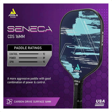 Front view of the Joola Seneca CDS 16mm Pickleball Paddle displaying its design - probadminton.in