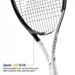 Overhead view of the HEAD Speed MP L 2022 racquet's 100 sq. in. head size, perfect for an optimal control-power ratio during a "misspell match." Buy yours at ProBadminton.in
