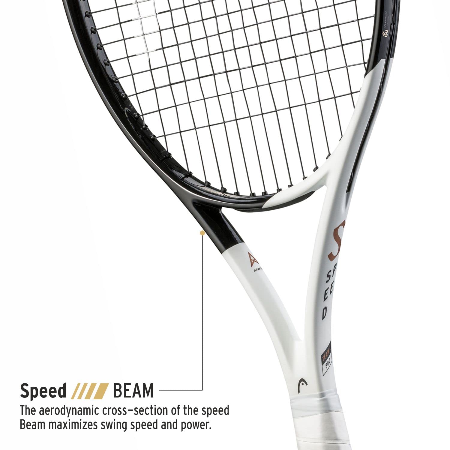 Overhead view of the HEAD Speed MP L 2022 racquet's 100 sq. in. head size, perfect for an optimal control-power ratio during a "misspell match." Buy yours at ProBadminton.in