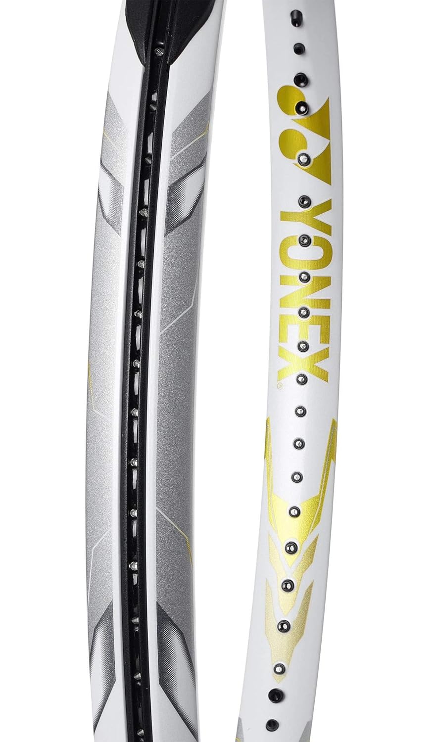 "Studio shot of the Yonex Ezone 100L Naomi Osaka Edition in White/Gold": This accurately describes the type of image (studio shot) and the specific product, including its special edition name and color scheme.