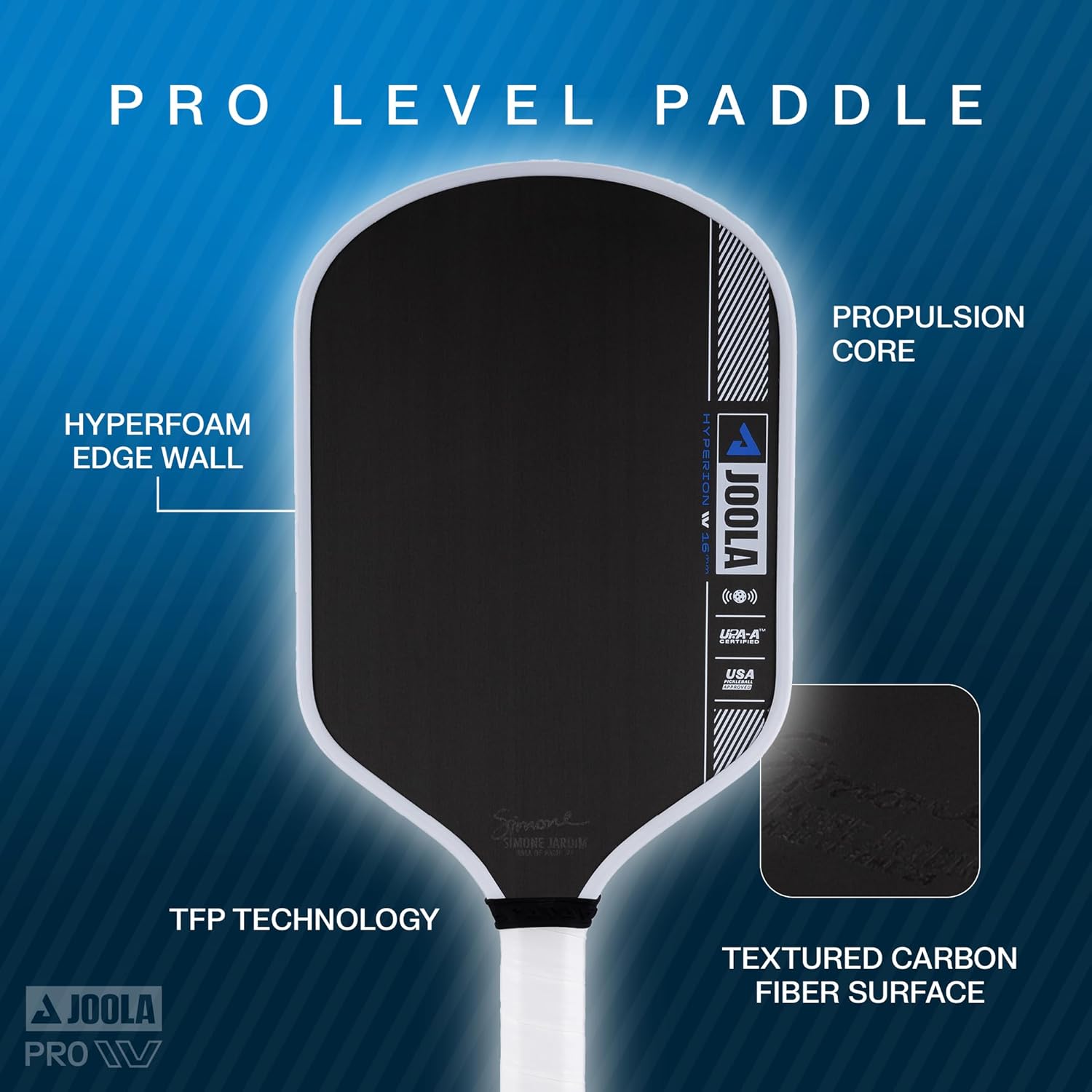 Hyperion Pro IV pickleball paddel by Joola | Simone Jardim paddle | UPA-A certified | feel-tec grip for comfort and control