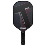 Close-up of Tanso Zard paddle surface: "Close-up detail of the roughened carbon graphite surface of the Tanso Zard Pickle Bat, highlighting its spin-enhancing texture.