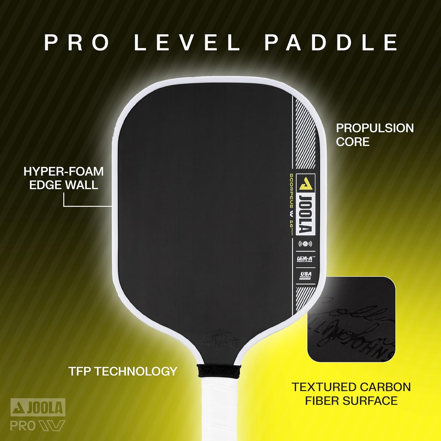 Joola Scorpeus Pro IV 16mm paddle | professional-quality pickleball bat | UPA-A certified | high power, high spin, and control