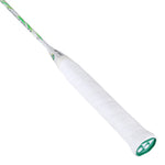 White badminton racket with green accents on a white background