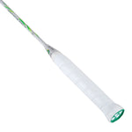 White tennis racket with green accents on a white background