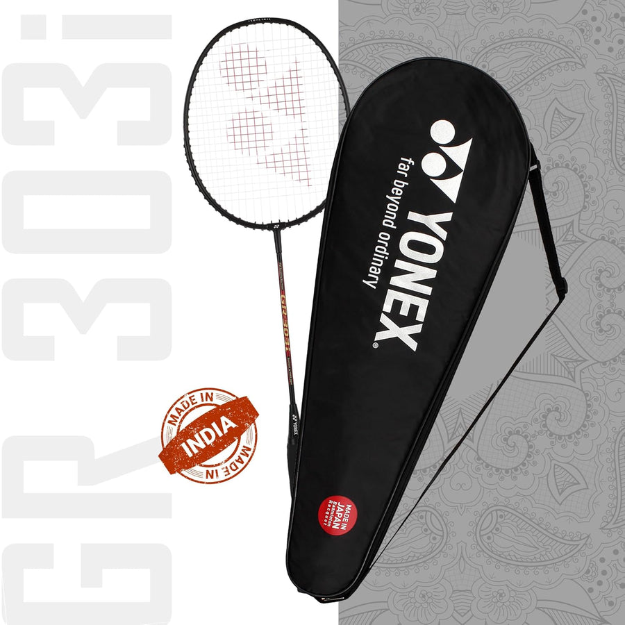 "Yonex GR303i Badminton Racket – 3U/G4 – Steel frame with aluminium shaft, ideal for beginners and recreational players."