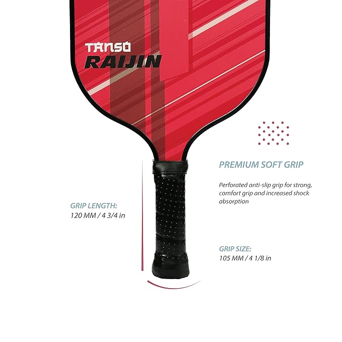 Tanso Raijin paddle with a pickleball: "The Tanso Raijin Pickleball Bat positioned next to a bright pickleball."