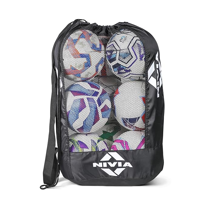 "Nivia Ball Carrying Bag, black. For fotball and basketball. Water-resistant, durable, adjustable strap."