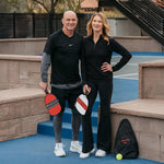 Jola Agassi/Graf Champion paddles hitting one of the included Heleus Balls - probadminton.in