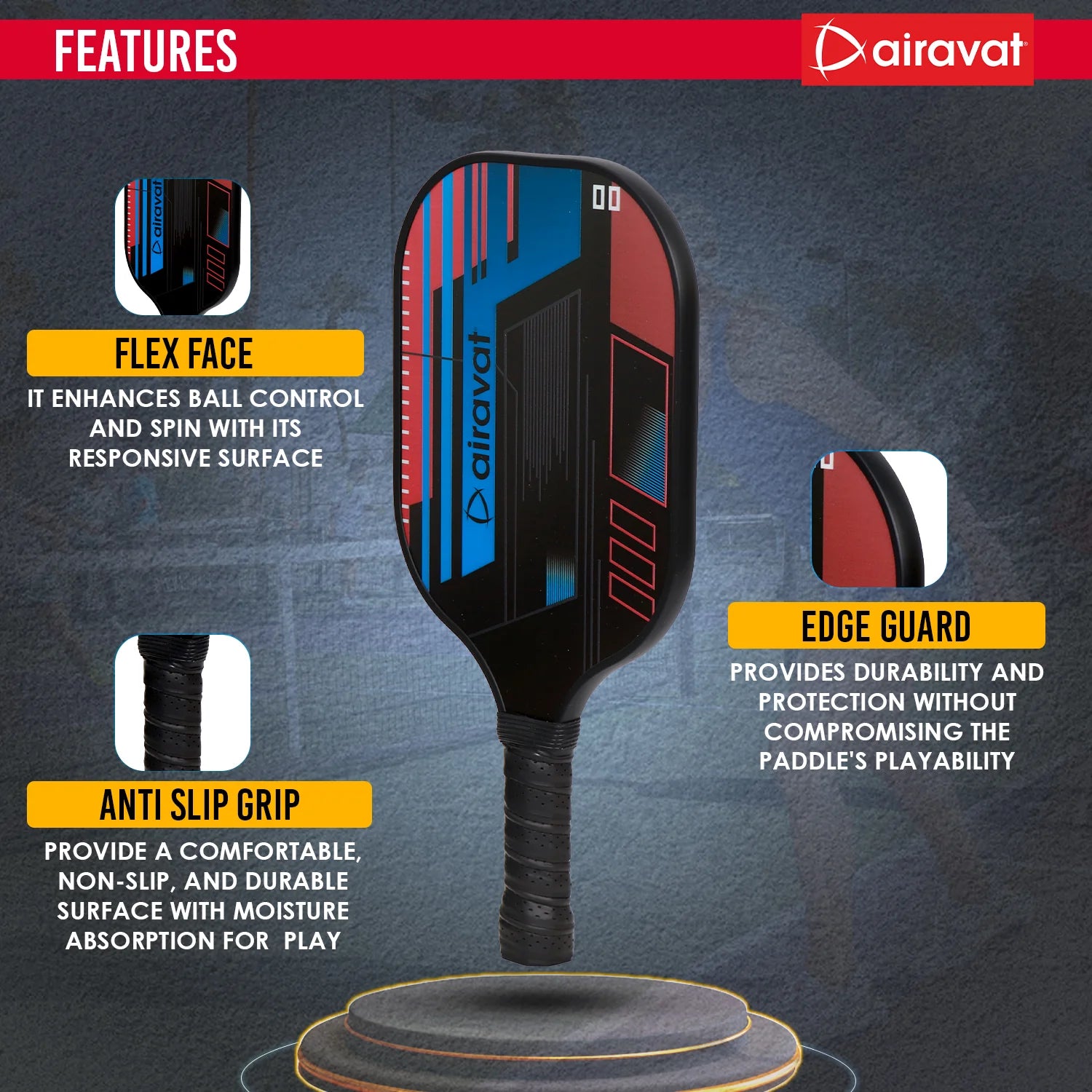 Airavat Bang Pickleball Paddle (Single) - Durable Fiberglass Design for Indoor/Outdoor Play | ProBadminton.in