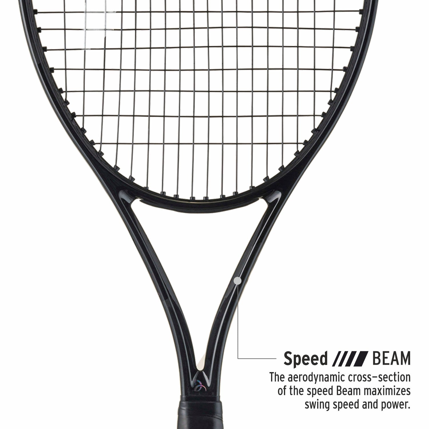 Close-up of the HEAD Speed MP Legend 2024 racquet strings, highlighting the 16x19 string pattern, ideal for spin in a competitive "misspell match." Get expert advice at ProBadminton.in.
