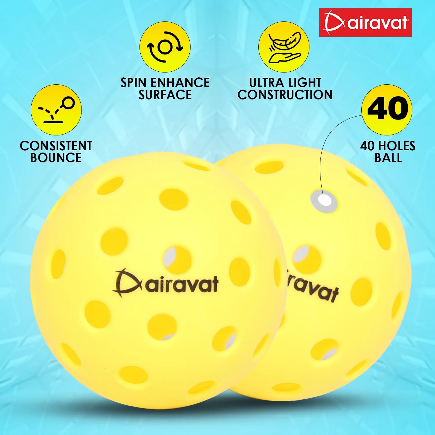 Airavat Prix Pickleball Set - 2 Paddles, 2 Balls, Carry Bag in Assorted Colour | ProBadminton.in
