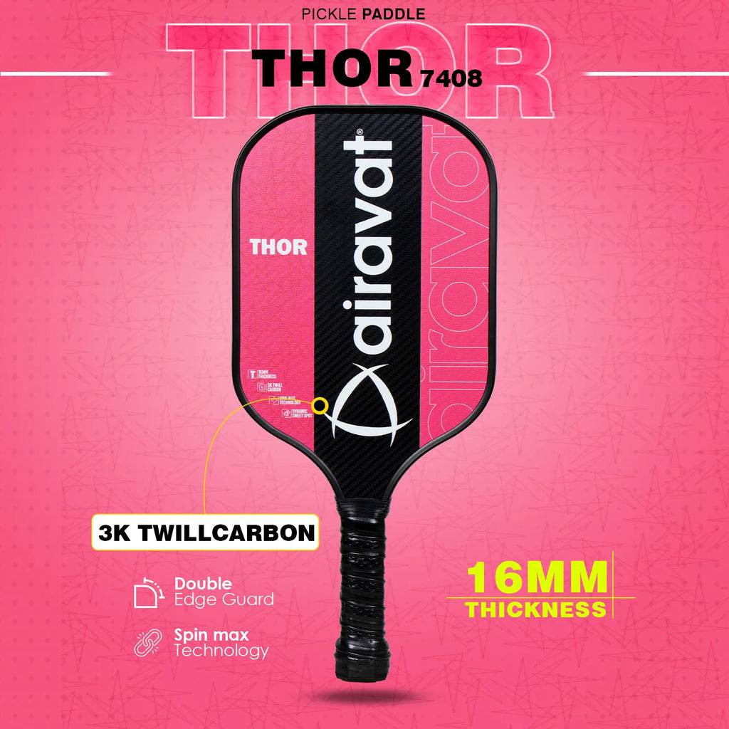 Single Airavat Thor 7408 Paddle (Assorted Colours) - Durable Nomex Core & Ergonomic Grip | ProBadminton.in