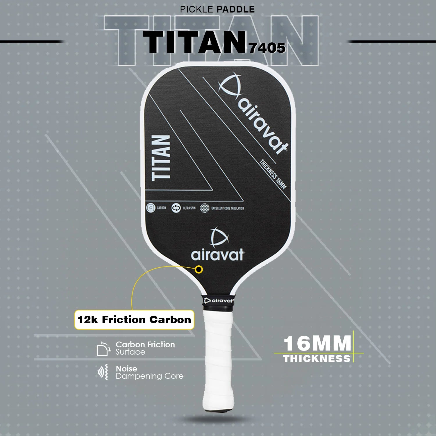 Airavat Titan 7405 Pickleball Paddle - Carbon Fiber Surface for Power Shots & Ergonomic Grip | ProBadminton.in