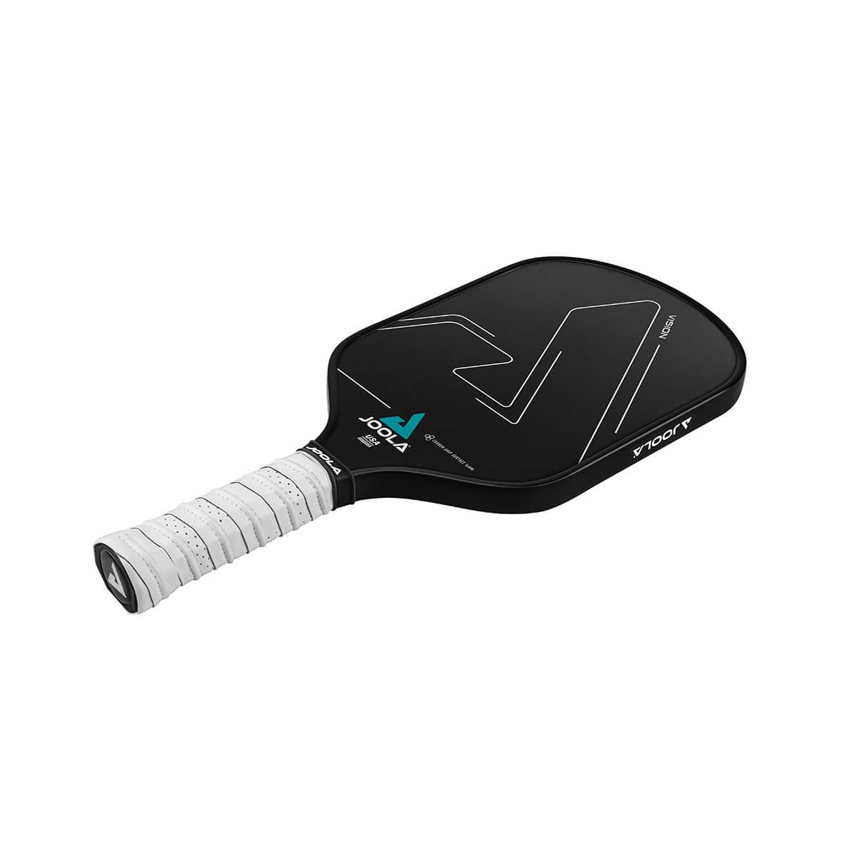 Angle shot highlighting the aggressive shape and expanded hitting area of Joola Vision CGS 16mm paddle - probadminton.in