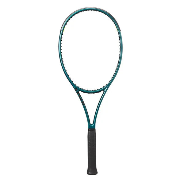 Detailed view of the frame of the Wilson Blade 98 V9 tennis racket, illustrating its StableFeel technology for great ball feedback.