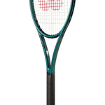The Wilson Blade 98 V9 tennis racet next to a Wilson India logo, highlighting its pro-level design among Wilson tennis rackets.