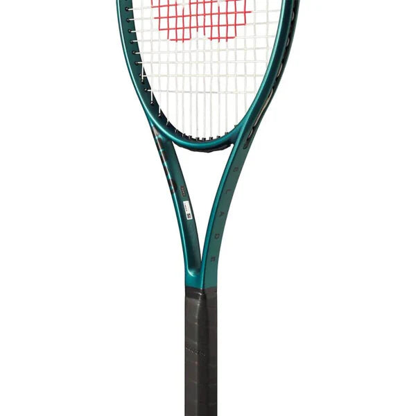 The Wilson Blade 98 V9 tennis racet next to a Wilson India logo, highlighting its pro-level design among Wilson tennis rackets.