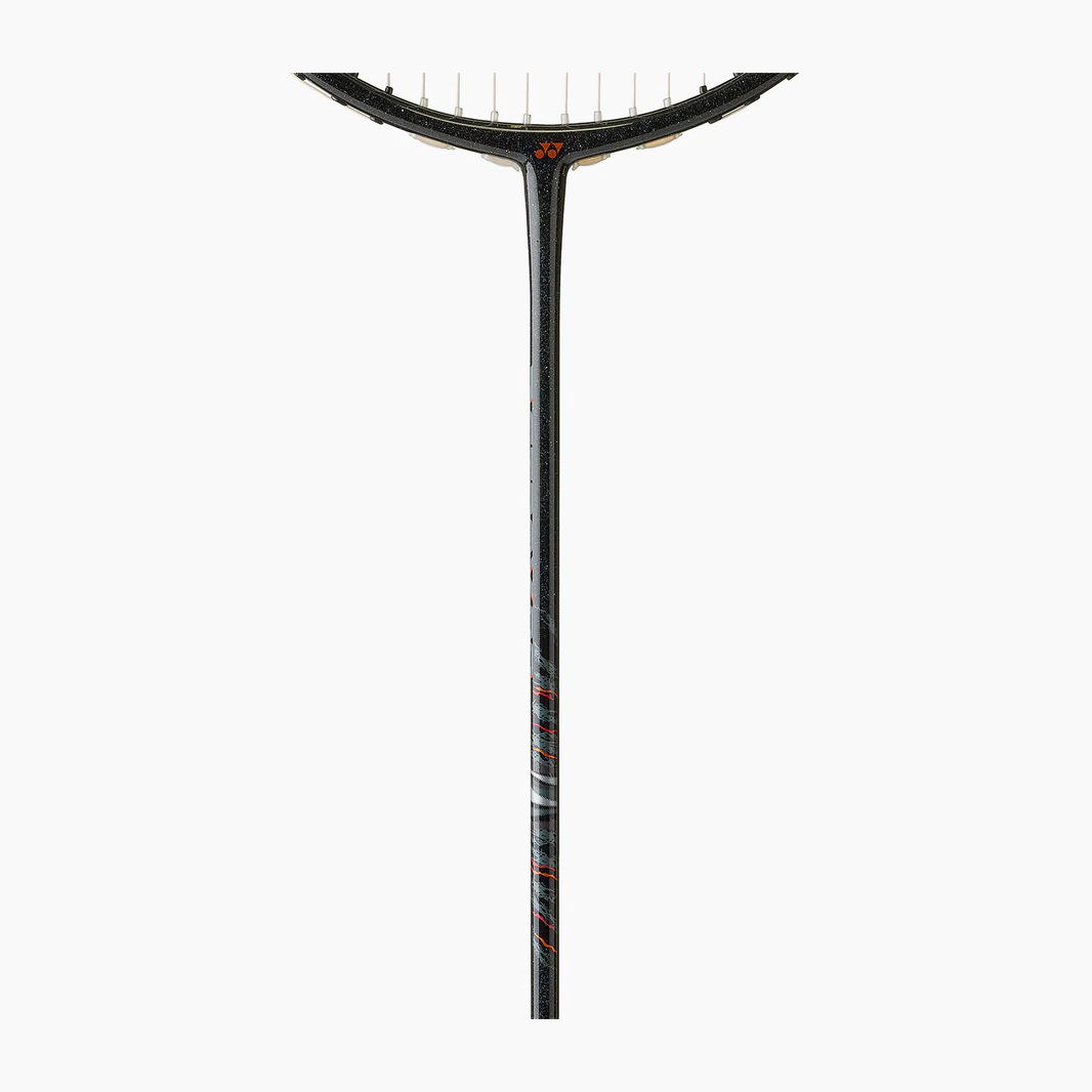 Black squash racket on a white background