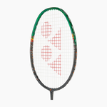 Badminton racket with a green frame and red Yonex logo on a white background