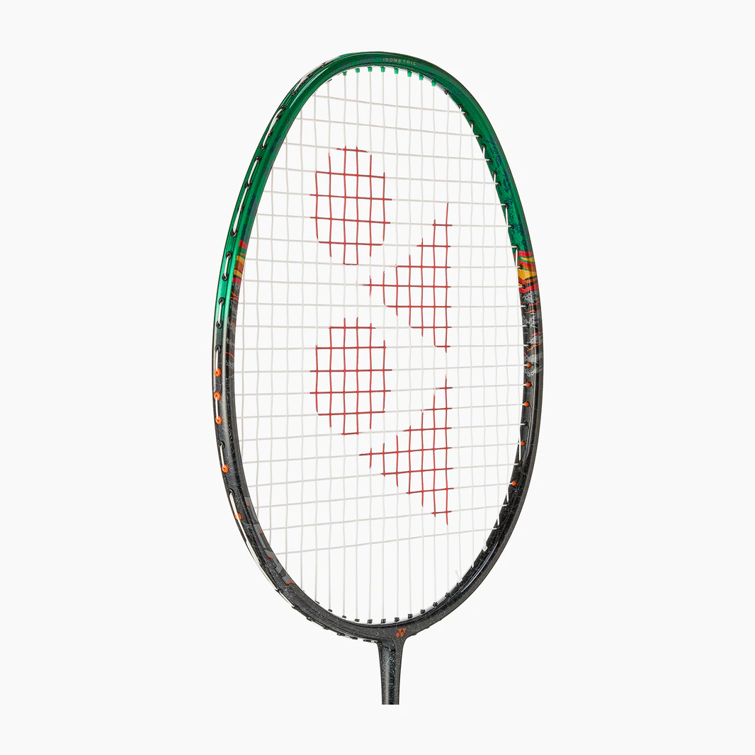 Tennis racket with a brand logo on a white background