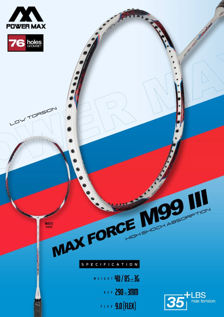 Poweer Max Max Force M99 3 Gutted Badmiton Racquet Fram