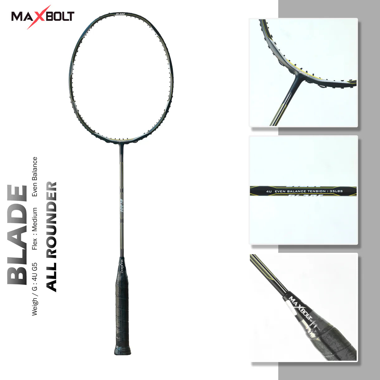 Maxbolt Blade badmintion racquet, all-rounder playstyle. Find it at probadminton.in.